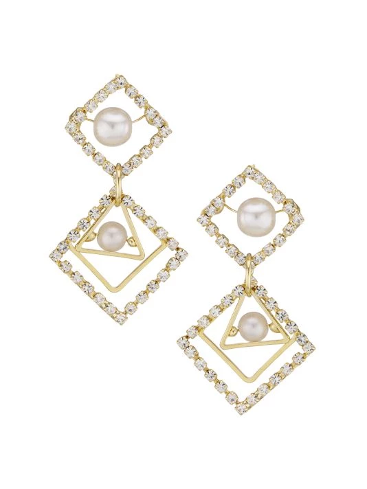 Rosantica Zelda Goldtone, Faux Pearl, & Crystal Geometric Drop Earrings 1 Rosantica Zelda Goldtone, Faux Pearl, & Crystal Geometric Drop Earrings