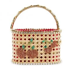 Anna Dello Russo X Rosantica Holli Cherry Crystal-Embellished Wicker Top Handle Bag