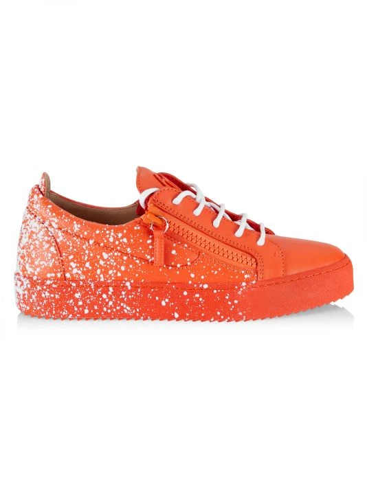 Giuseppe Zanotti Men's Birel Leather Flocked Low-Top Sneakers For Men Orange 7 Giuseppe Zanotti Men's Birel Leather Flocked Low-Top Sneakers For Men Orange - Image 7