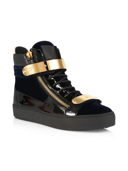 Giuseppe Zanotti Double-Bar Leather High-Top Sneakers For Men 2 Giuseppe Zanotti Double-Bar Leather High-Top Sneakers For Men - Image 2