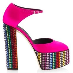 Giuseppe Zanotti New York Satin Embellished Platform Pumps Fuchsia