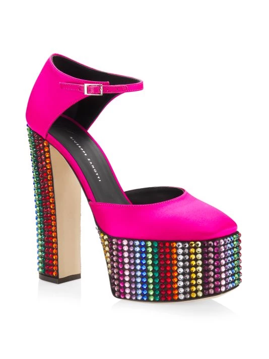 Giuseppe Zanotti New York Satin Embellished Platform Pumps Fuchsia 2 Giuseppe Zanotti New York Satin Embellished Platform Pumps Fuchsia - Image 2