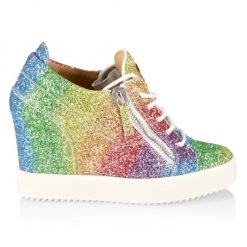 Giuseppe Zanotti Glitter Rainbow Wedge Sneakers