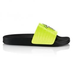 Giuseppe Zanotti Newburel Leather Logo Slides For Men Neon Yellow Black