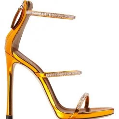 Giuseppe Zanotti Metallic Rainbow Swarovski Crystal 3-Band Leather Sandals Orange