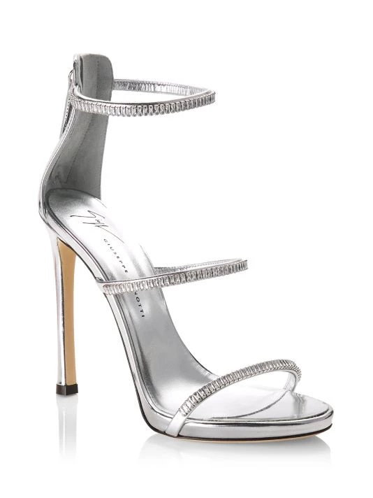 Giuseppe Zanotti Metallic Rainbow Swarovski Crystal 3-Band Leather Sandals Orange 2 Giuseppe Zanotti Metallic Rainbow Swarovski Crystal 3-Band Leather Sandals Orange - Image 2