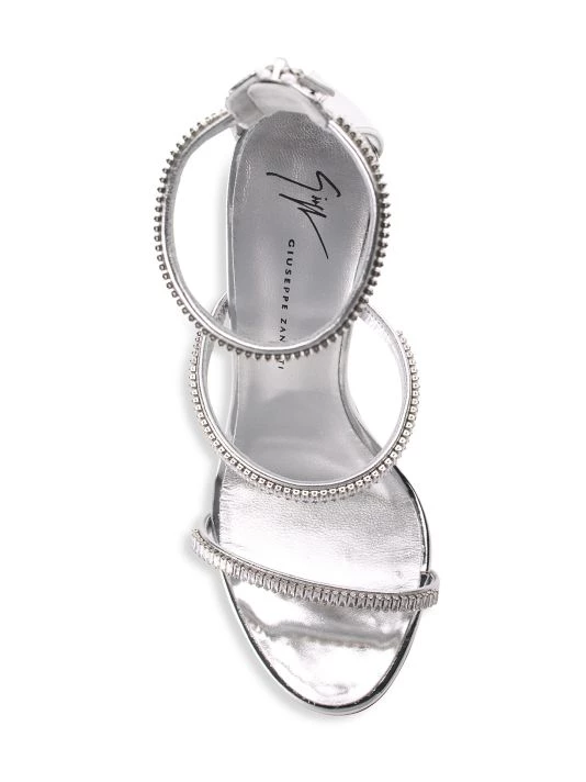 Giuseppe Zanotti Metallic Rainbow Swarovski Crystal 3-Band Leather Sandals Orange 5 Giuseppe Zanotti Metallic Rainbow Swarovski Crystal 3-Band Leather Sandals Orange - Image 5